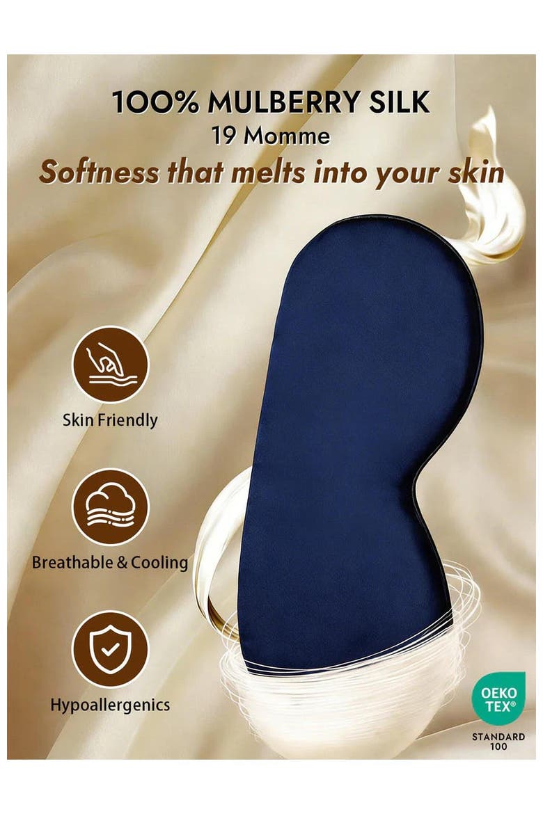 Pure Silk Elastic Band Sleep Eye Mask, Alternate, color, DarkBlue