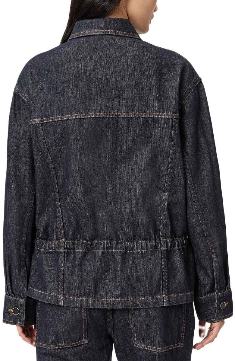 AllSaints Denby Peplum Trucker Jacket, Alternate, color, Raw Indigo Blue