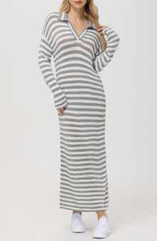 525 Raya Stripe Long Sleeve Polo Sweater Dress