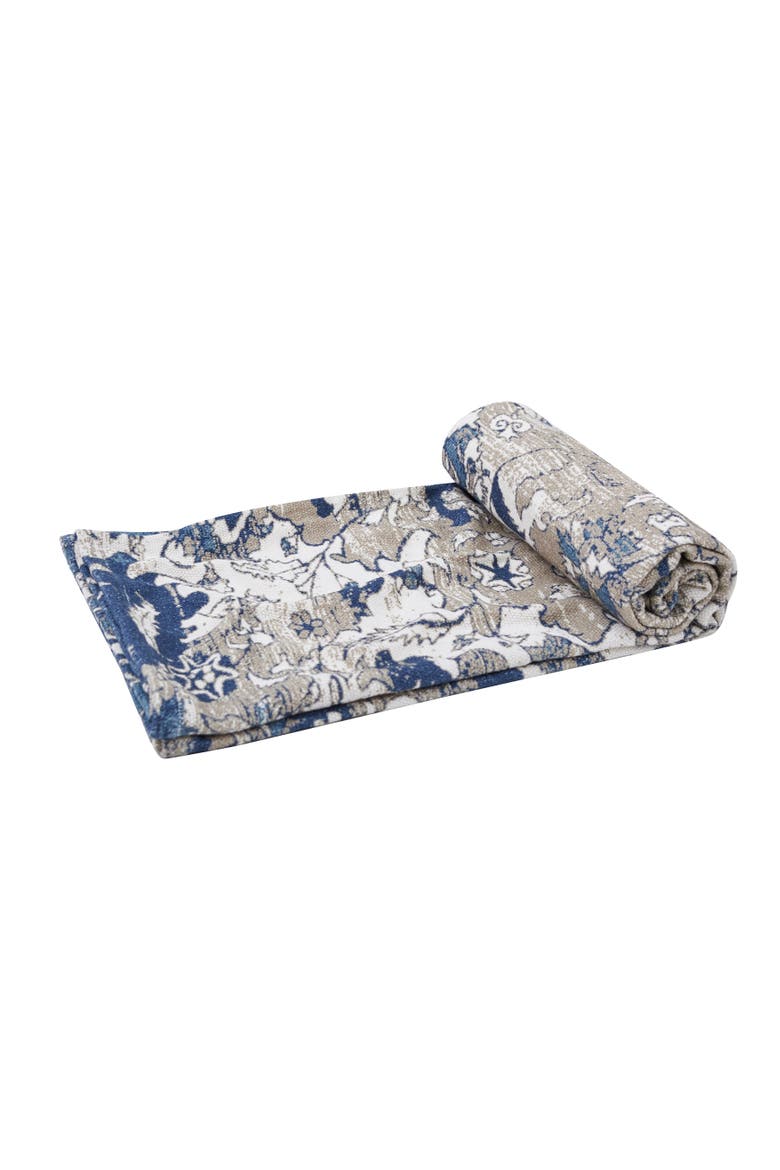 Saanvi Cream & Blue 100% Cotton Accent Throw Blanket 50" x 60", Main, color, Brown