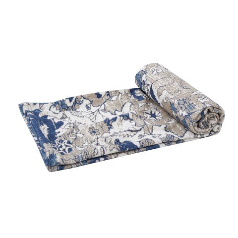 50" x 60" Saanvi Cream & Blue Cotton Super Soft Cozy Accent Throw Blanket