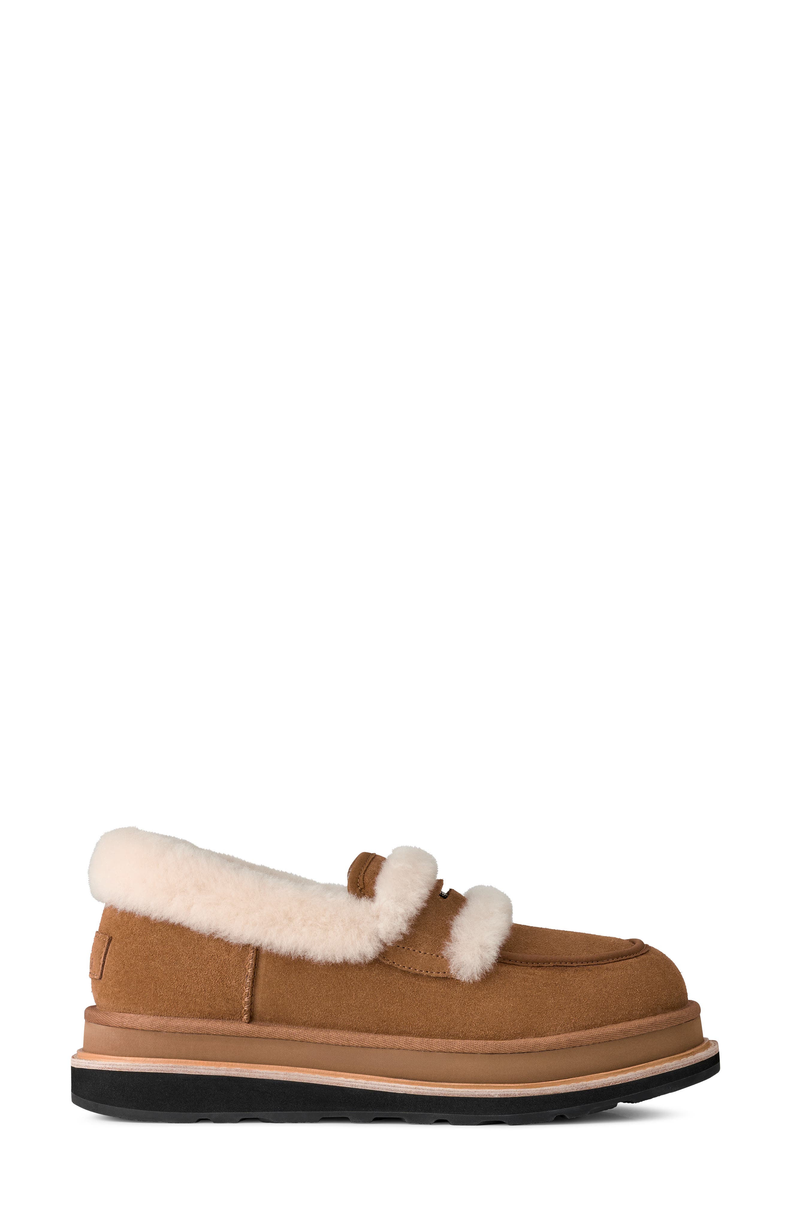 UGG<sup>®</sup> x Sacai Gender Inclusive Genuine Shearling Trim Penny Loafer, Alternate, color, Chestnut
