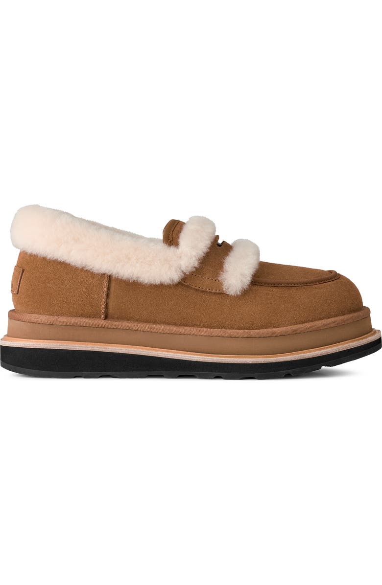 UGG<sup>®</sup> x Sacai Gender Inclusive Genuine Shearling Trim Penny Loafer, Alternate, color, Chestnut