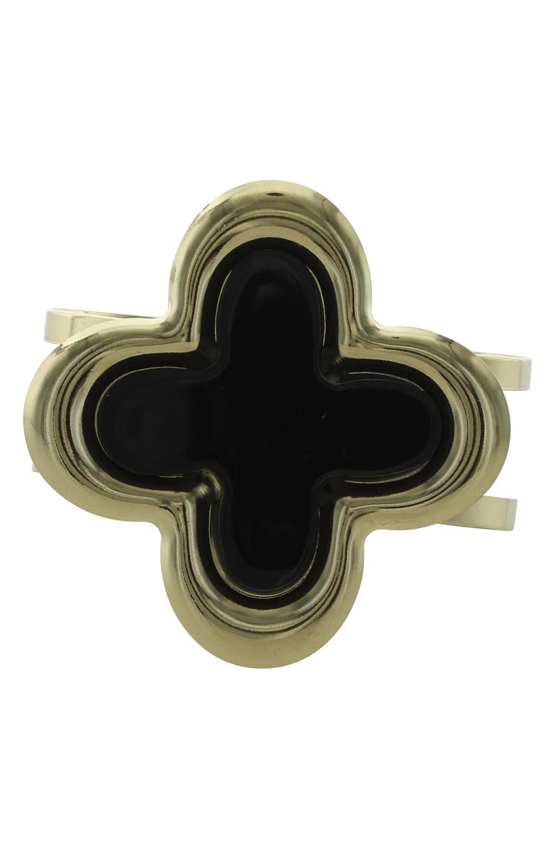 OLIVIA WELLES Clover Cuff Bracelet, Main, color, Gold / Black