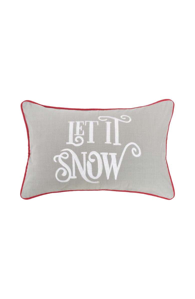 C&F Home "Let It Snow" Christmas Cotton Blend Printed Gray Accent Throw Pillow 14" x 22", Main, color, Grey