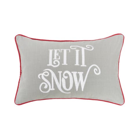 "Let It Snow" Christmas Cotton Blend Printed Gray Accent Throw Pillow 14" x 22"