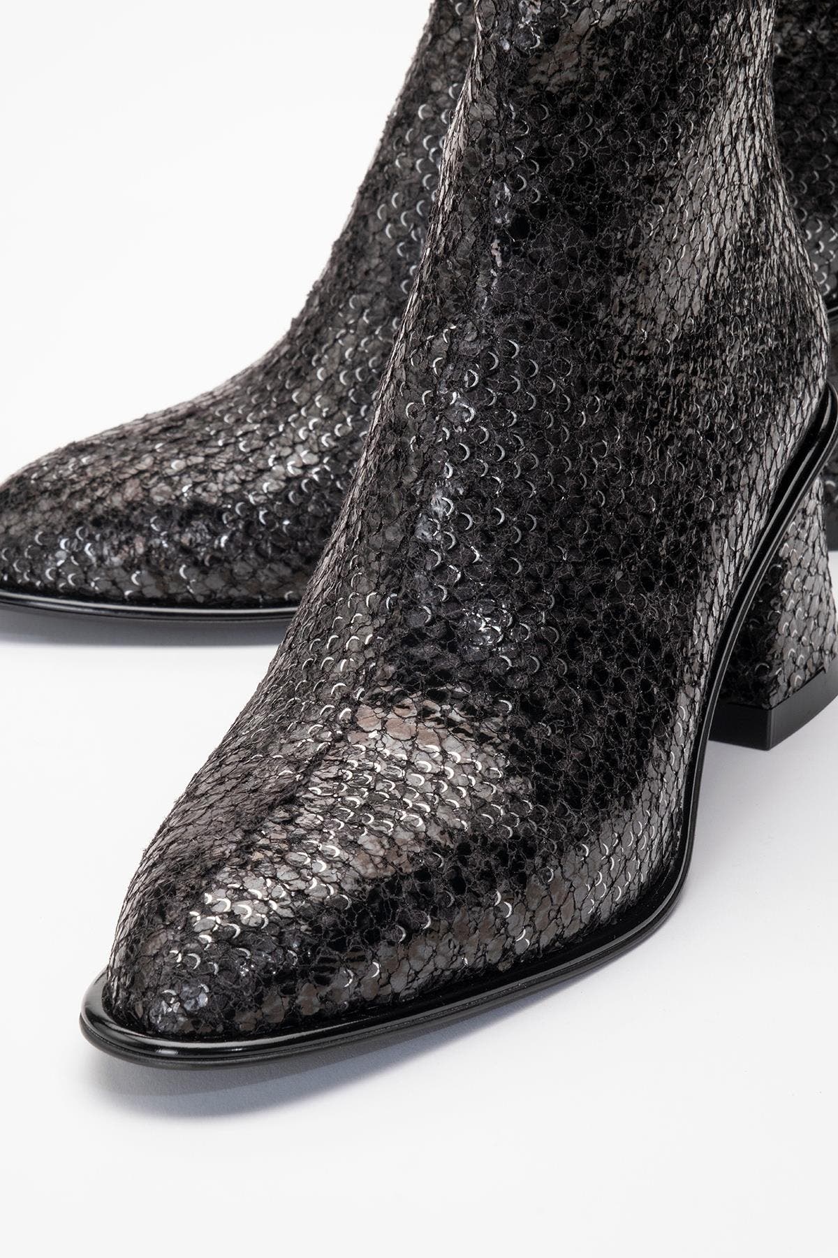 Prologue Shoes Nina Snakeskin Bootie, Alternate, color, Black Pattern Faux Leather