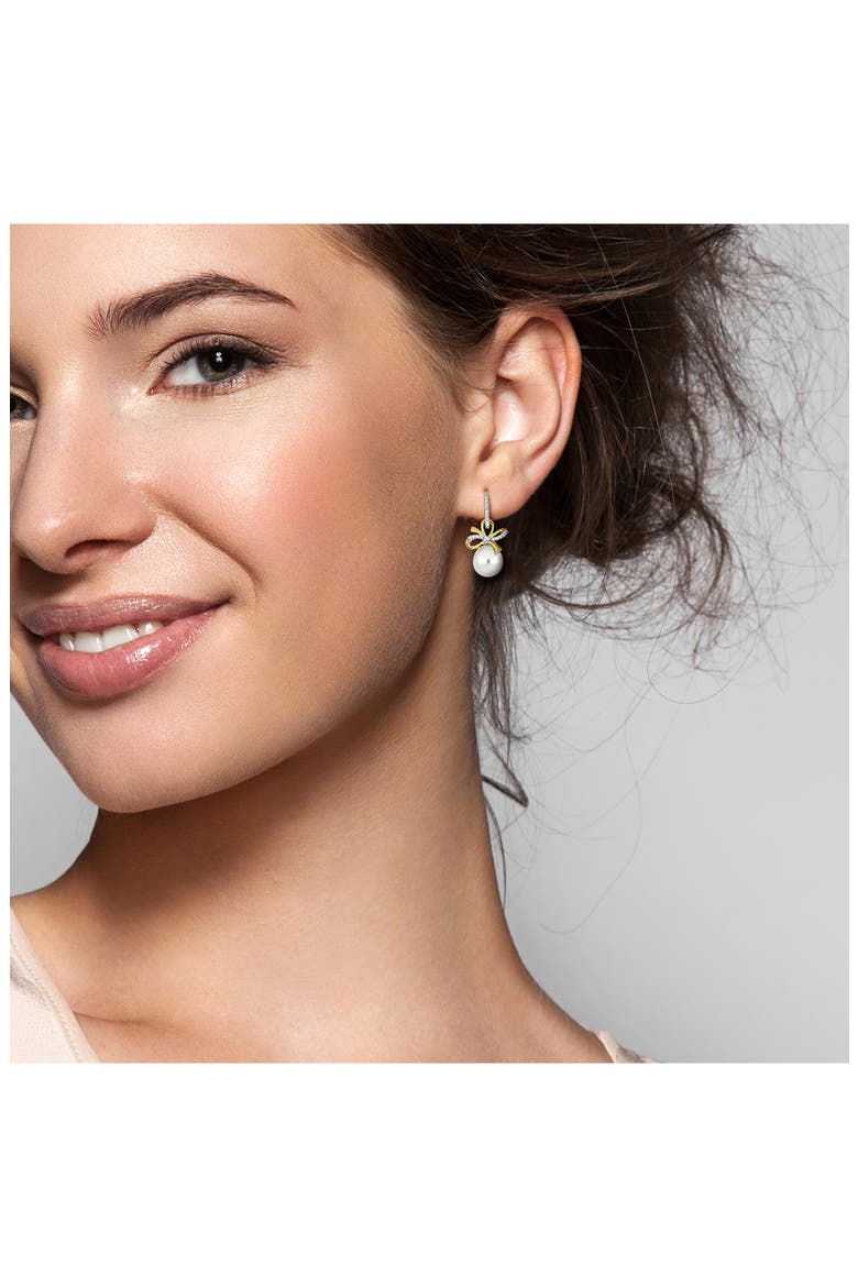 9-10mm Cultured Freshwater Pearl & White Sapphire Hoop Earrings - 0.42 ct., Alternate, color, WHITE