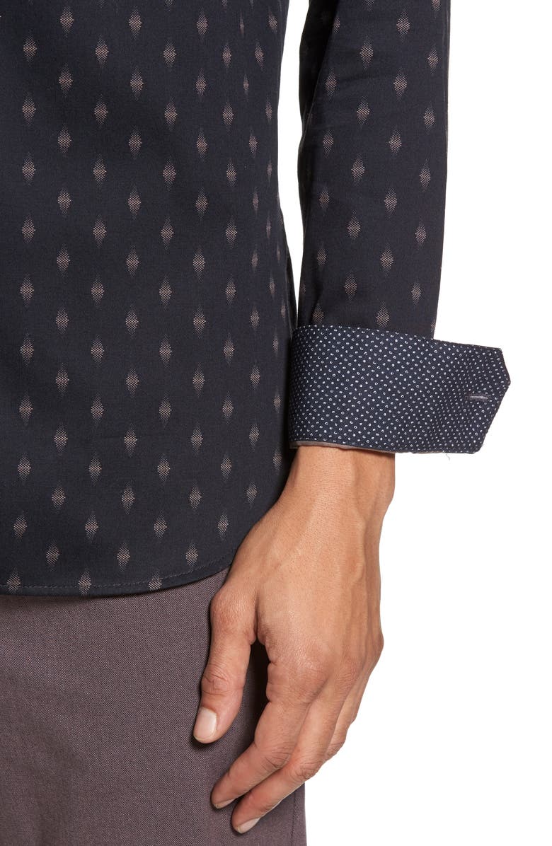 Ted Baker London Monico Slim Fit Dot Diamond Sport Shirt, Alternate, color, Navy