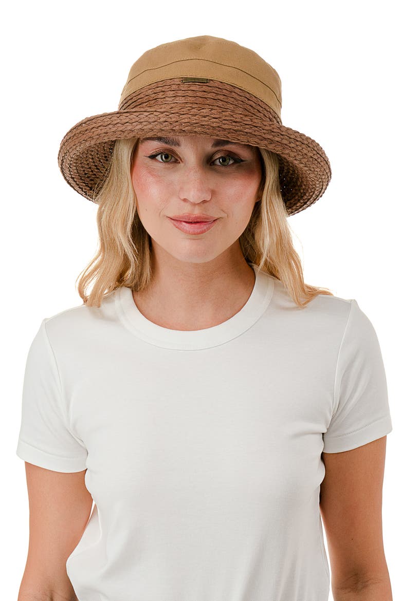 Woven & Straw Rolled Bucket Hat, Alternate, color, BROWN