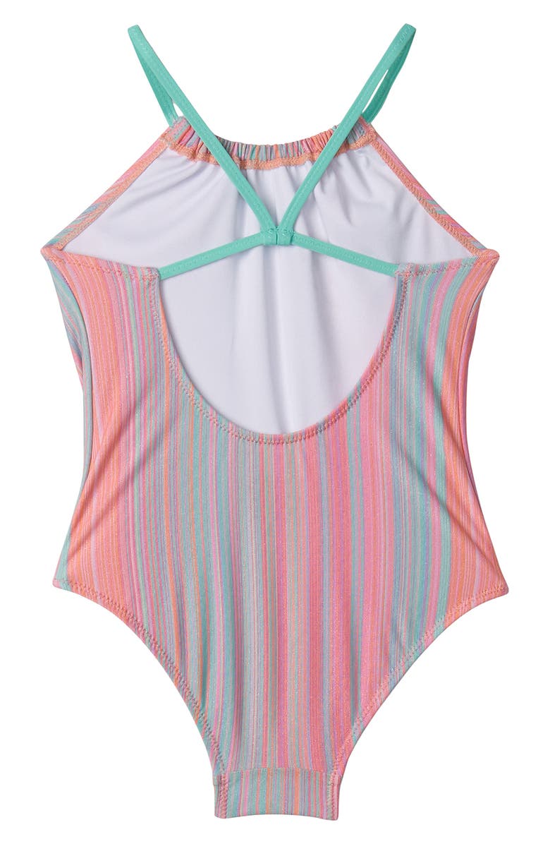 Hatley Kids' Shimmer Stripe Gathered One-Piece Swimsuit, Alternate, color, 