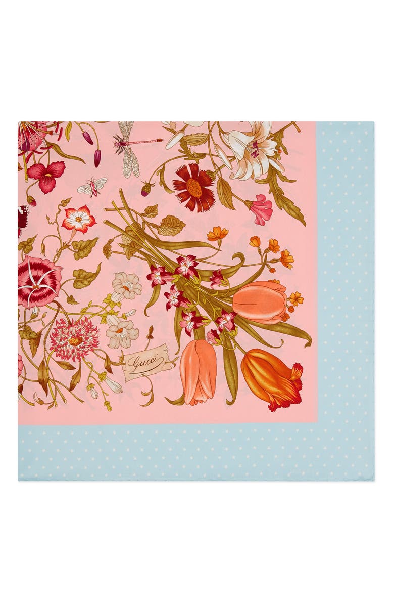 Gucci Floral & Star Print Silk Twill Scarf, Alternate, color,