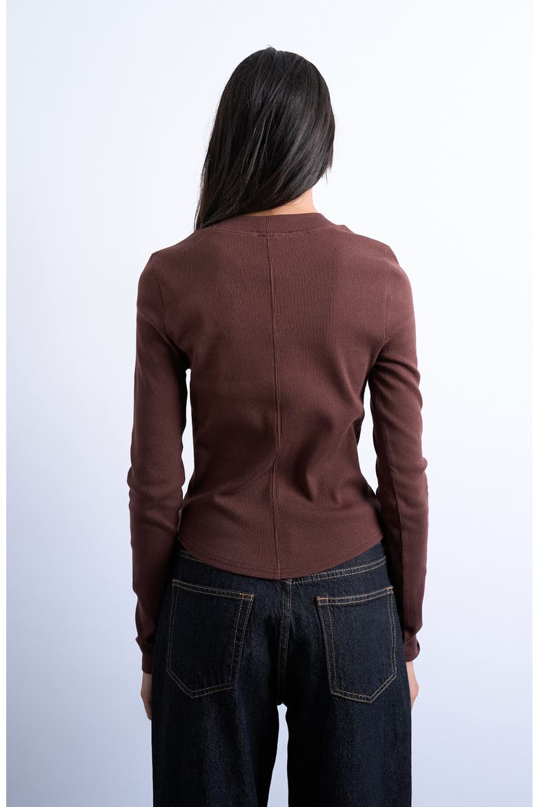 Long Sleeve Curve Hem Rib Top, Alternate, color, BROWN