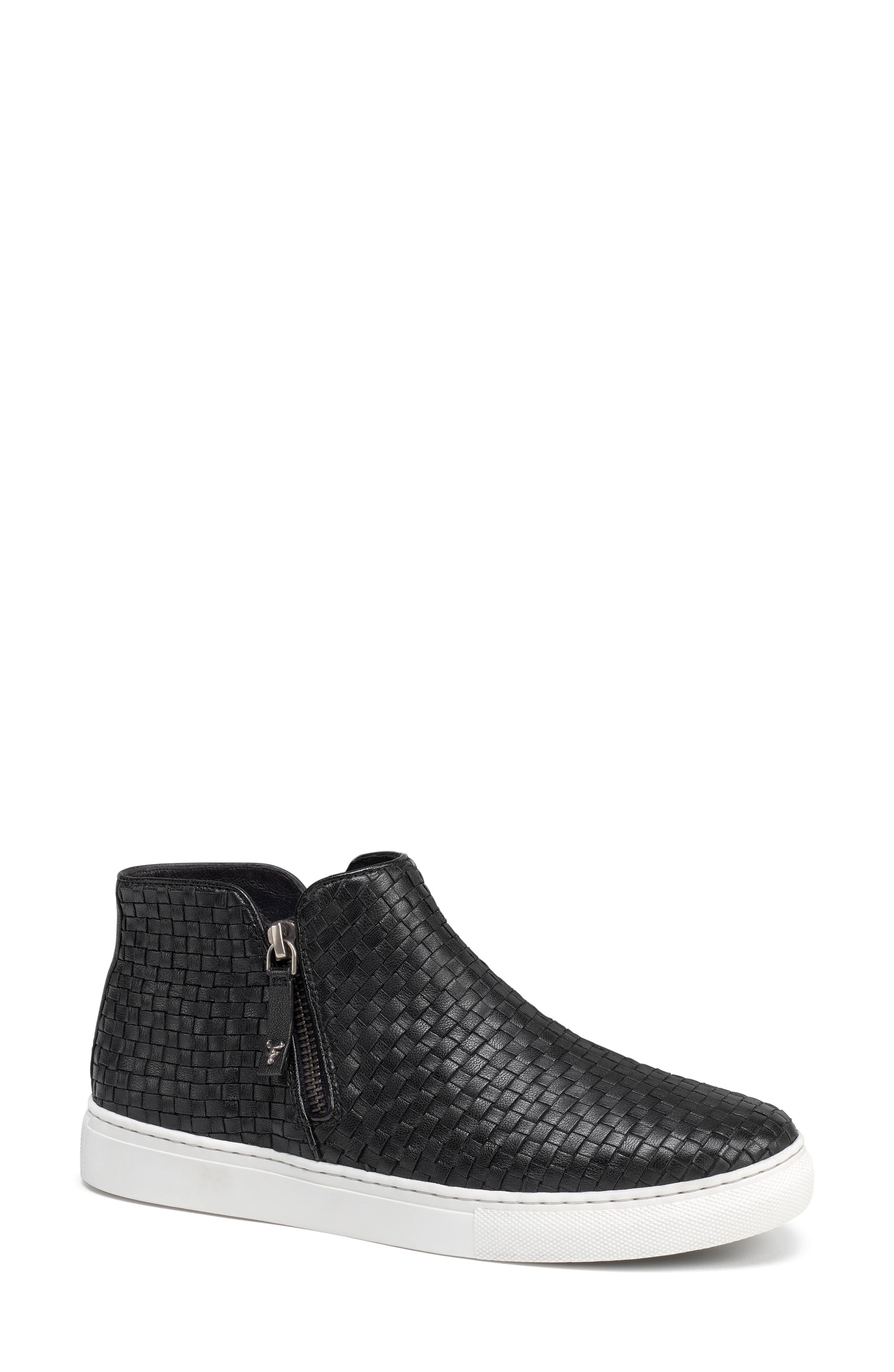 Lora Woven Sneaker Bootie, Main, color, BLACK LEATHER