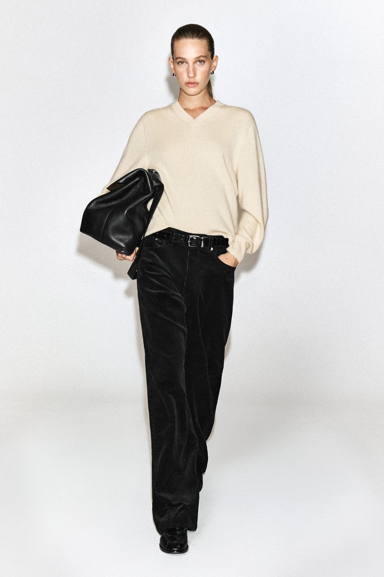Facade Corduroy Straight-Leg Jeans, Alternate, color, BLACK