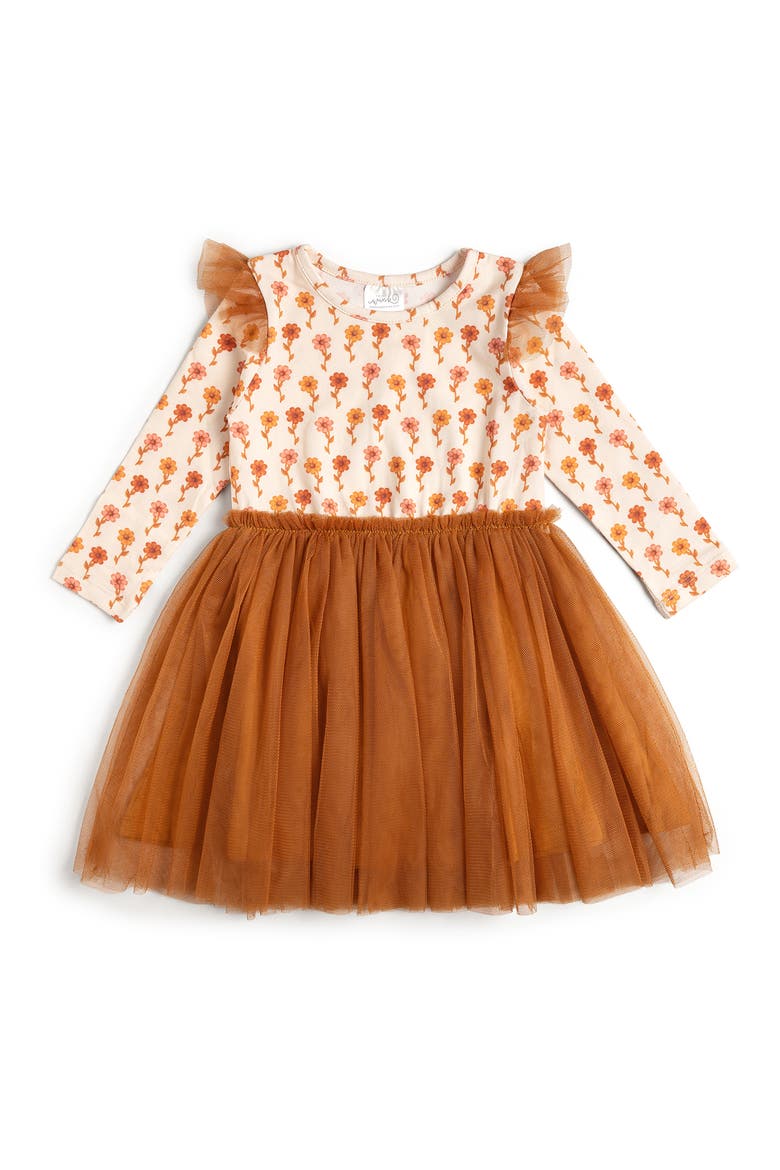 Cinnamon Floral Long Sleeve Tutu Dress, Main, color, Orange