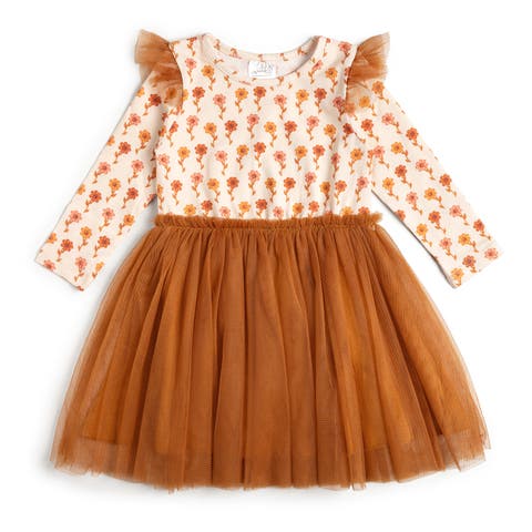 Cinnamon Floral Long Sleeve Tutu Dress