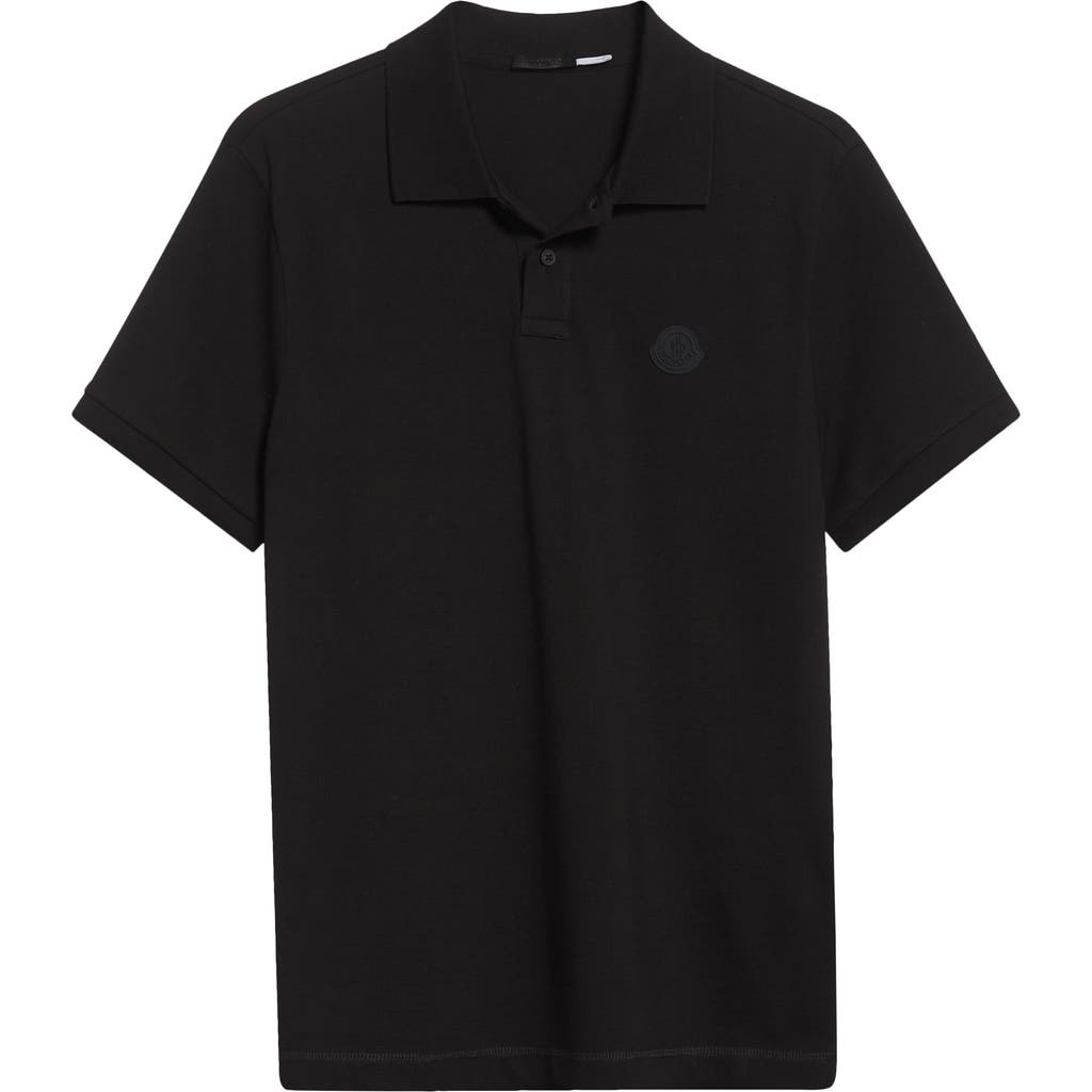 Moncler Logo Cotton Piqué Polo In Black