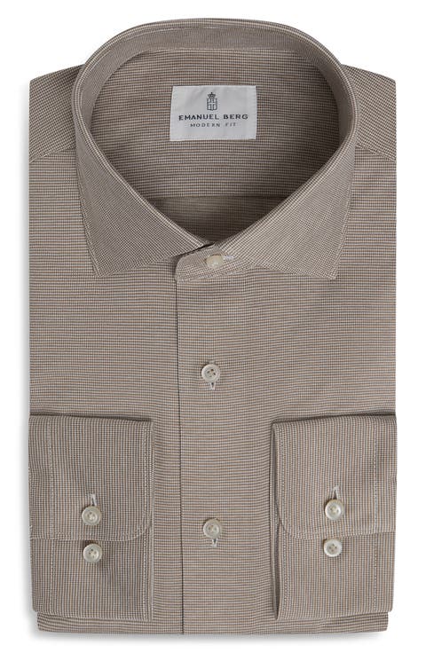 Premium Modern Fit Microhoundstooth Cotton Jersey Dress Shirt