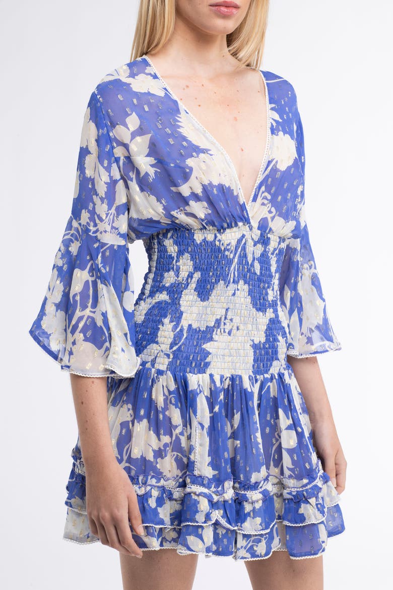 Jenina Cover-Up Flower Mini Dress, Alternate, color, Blue