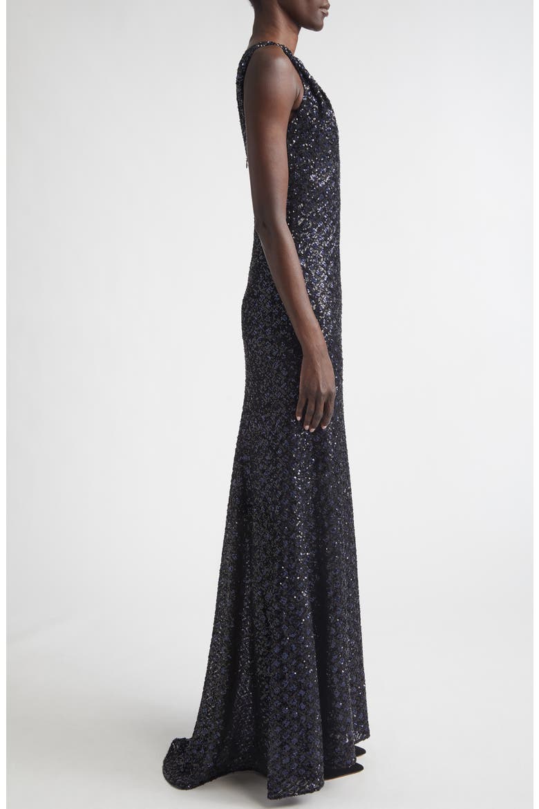 Sequin Embroidered Tulle Gown, Alternate, color, MIDNIGHT