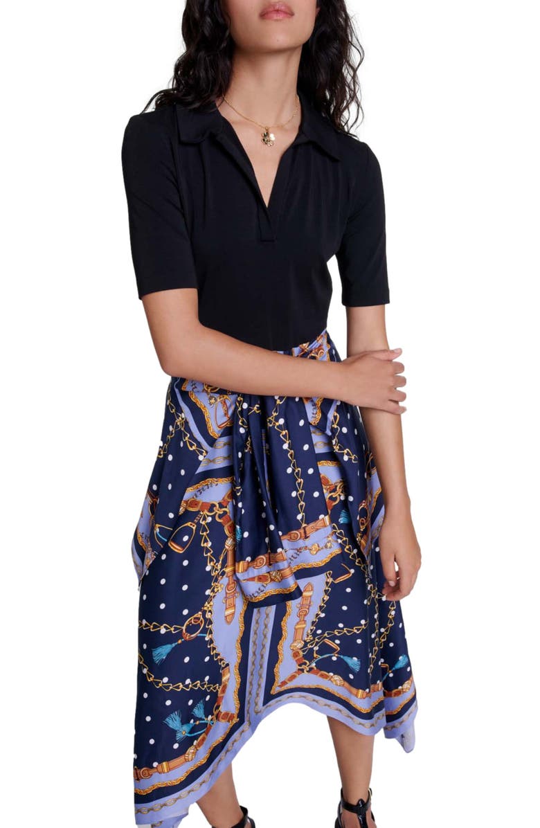 maje Illusion effect patterned dress, Main, color,