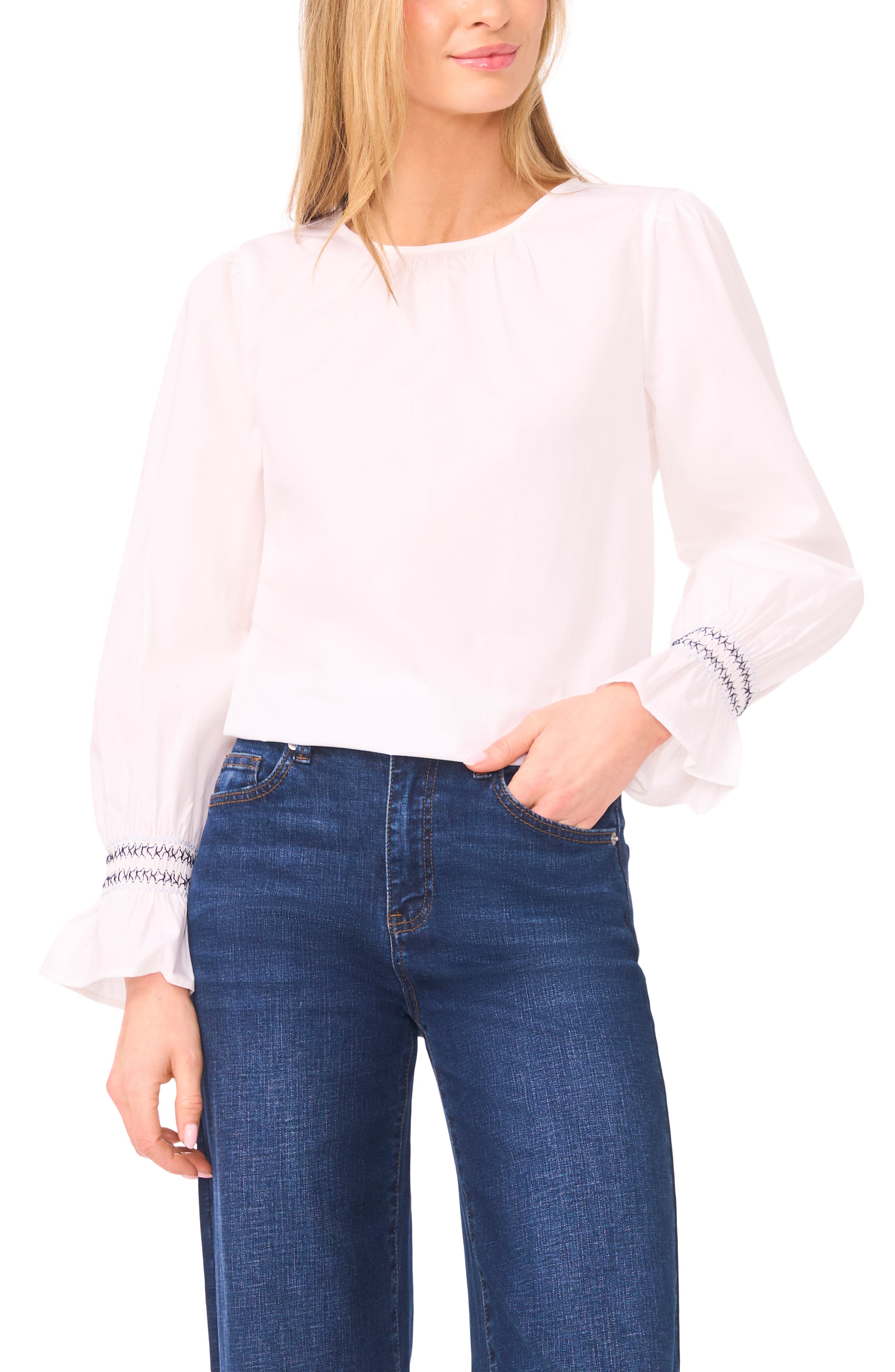 Contrast Smocked Cuff Top - image 3