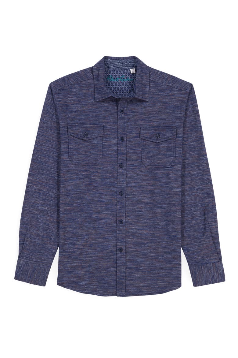Storrs Space Dye Knit Cotton Blend Button-Up Shirt, Alternate, color, NAVY