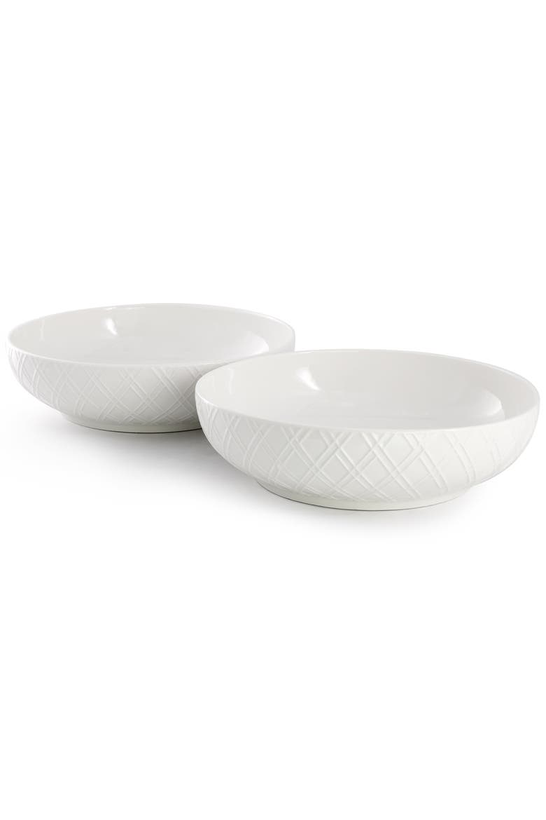 2 Piece Fine Ceramic 8.2in Dinner Bowl Set in White, Alternate, color, White