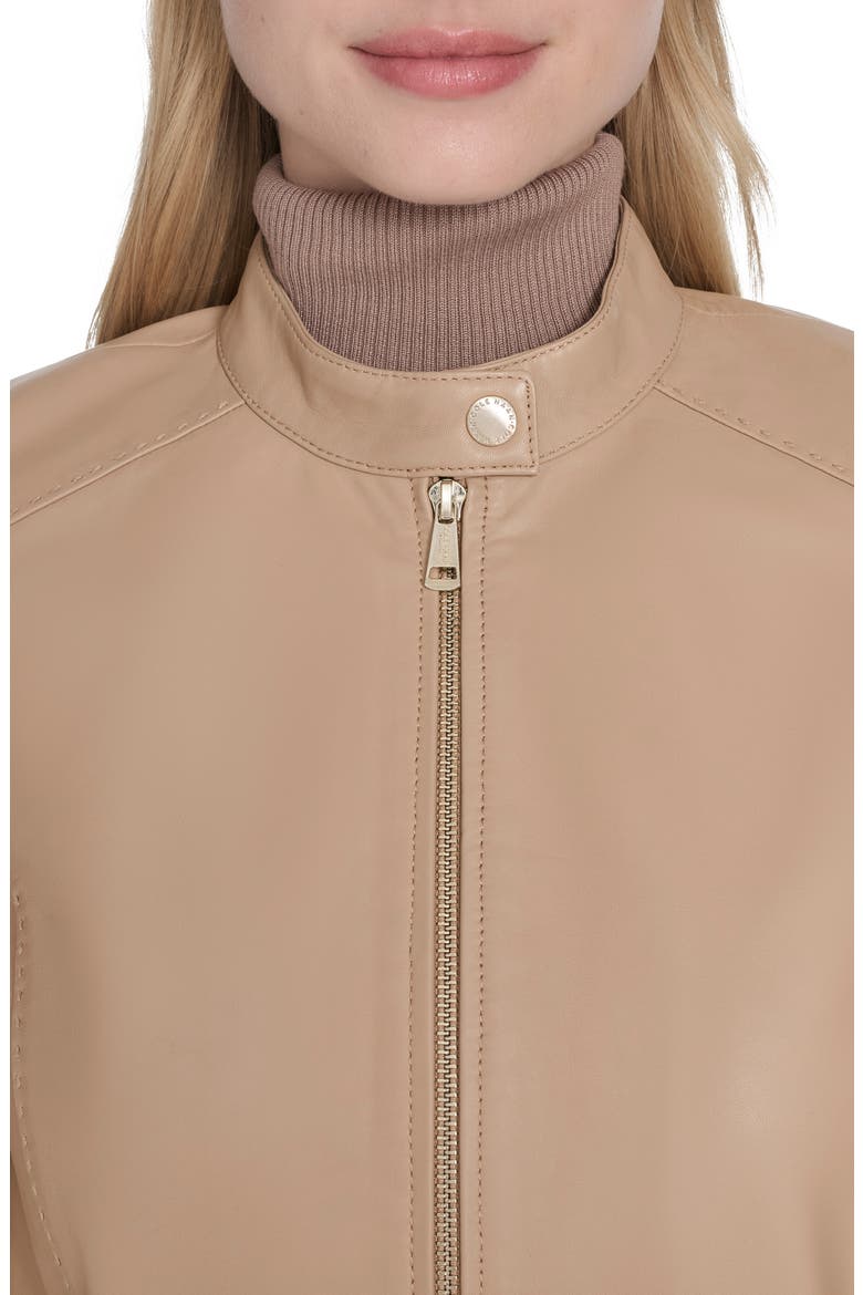 Leather Biker Jacket, Alternate, color, SESAME