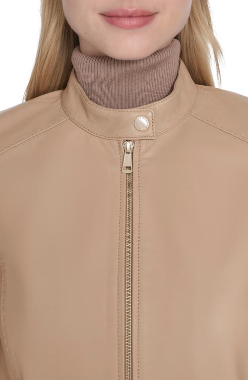 Cole Haan Leather Biker Jacket In Brown