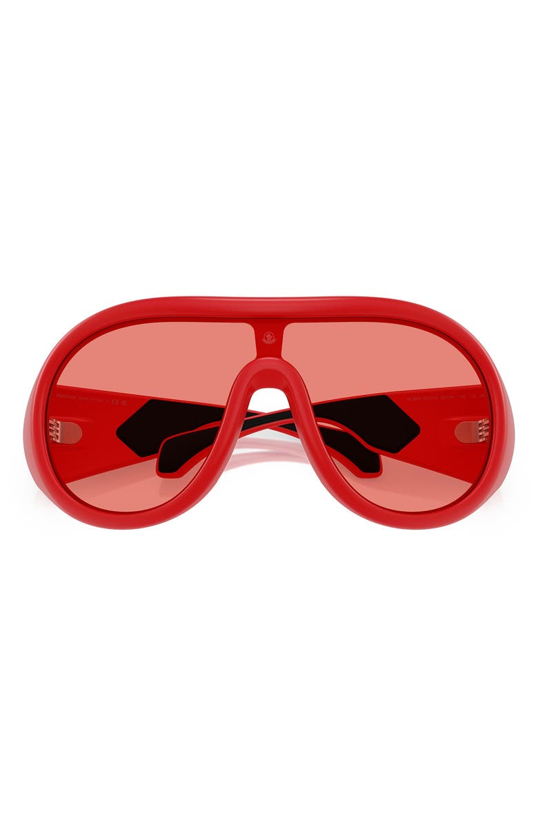 Moncler Cloche 135mm Polarized Pilot Shield Sunglasses, Alternate, color, Matte Red