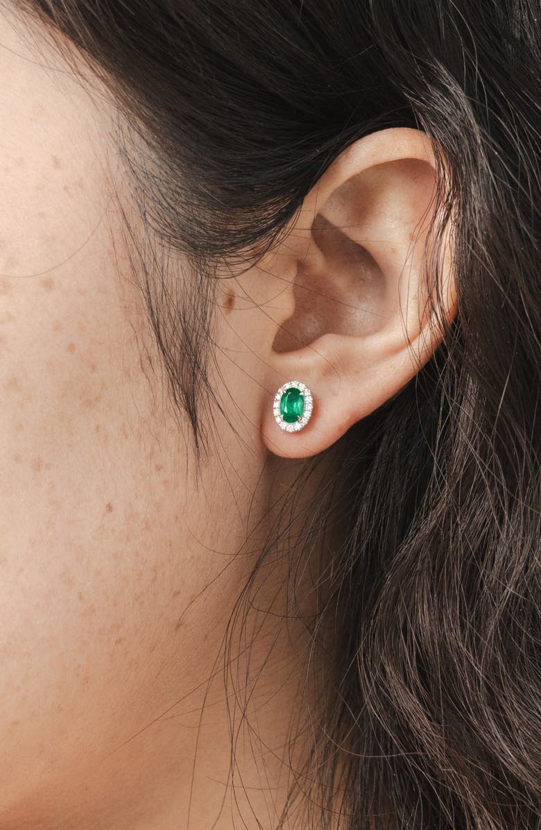VALANI ATELIER Emerald & Diamond Halo Stud Earrings, Alternate, color, 14K White Gold