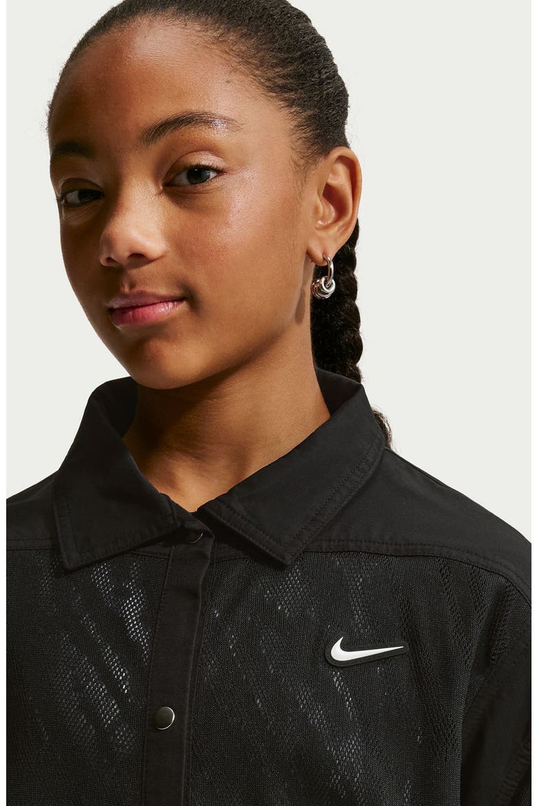Kids' Sportswear Mesh Panel Snap Jacket, Alternate, color, 010 BLACK/WHITE