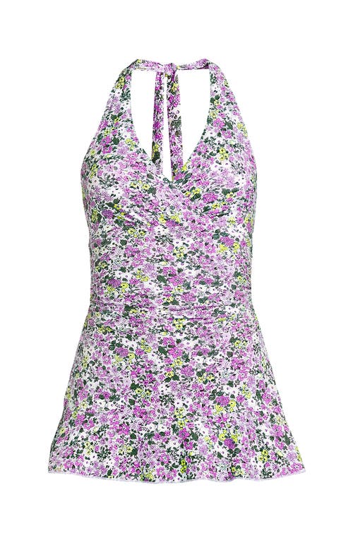 Lands' End Pique Halter Ruffle Hem Mini Swim Dress Swimsuit In White Multi Ditsy Floral