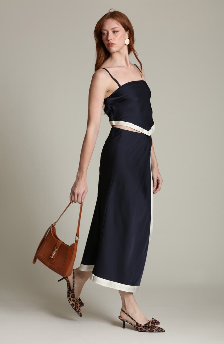 Avec Les Filles Scarf Satin Crop Top, Alternate, color, Navy