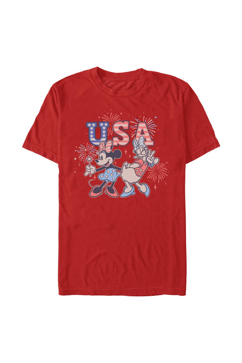 Men's Mickey & Friends Minnie and Daisy Fireworks  Graphic T-Shirt, Main, color, Red