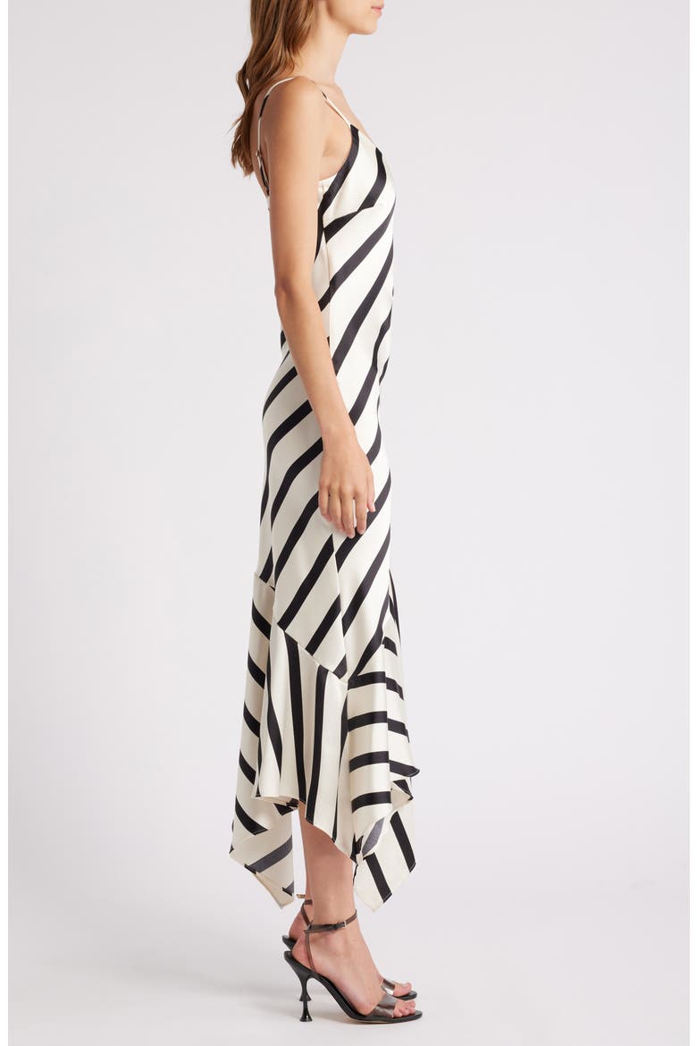 Lucille Stripe Asymmetric Hem Satin Midi Dress, Alternate, color, CREAM