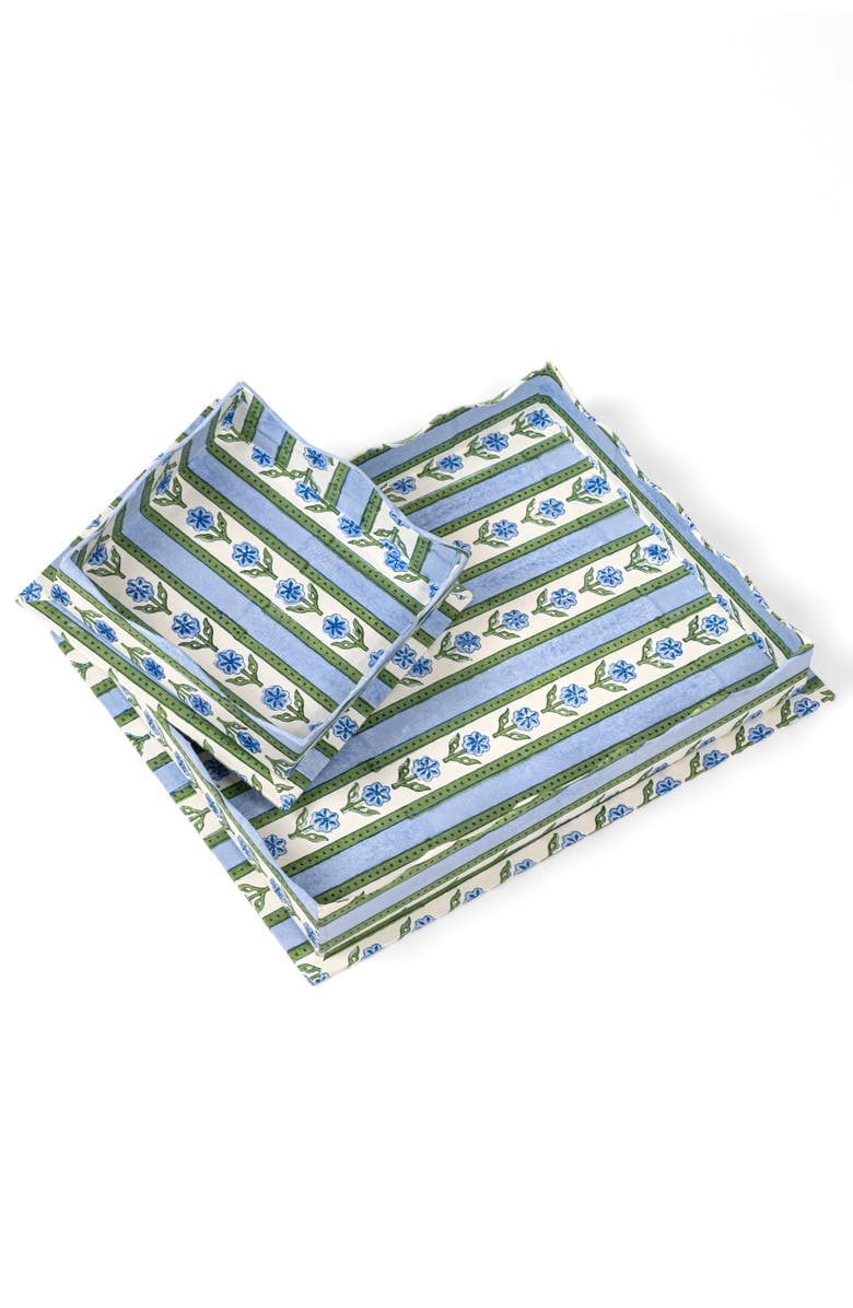 Inner Child Nesting Scalloped Blockprint Trays - Set of 2, Main, color, Blue