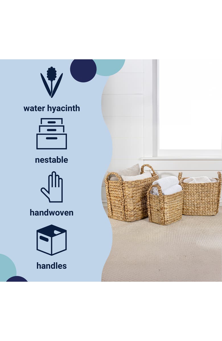 HAPPIMESS Clara Farmhouse Classic Handwoven Hyacinth Rectangle Storage Floor Baskets with Handles,, Alternate, color,