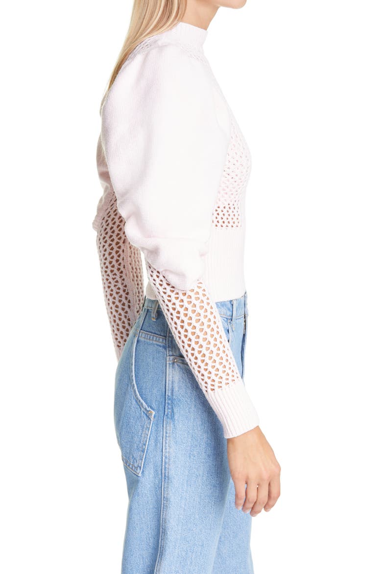 Puff Sleeve Mesh Crop Sweater, Alternate, color, PINK