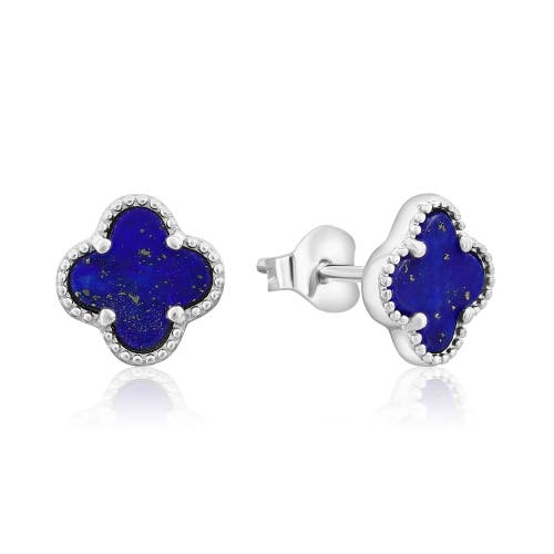 Donatello Gian Sterling Silver Clover Stud Earrings In Blue Lapis