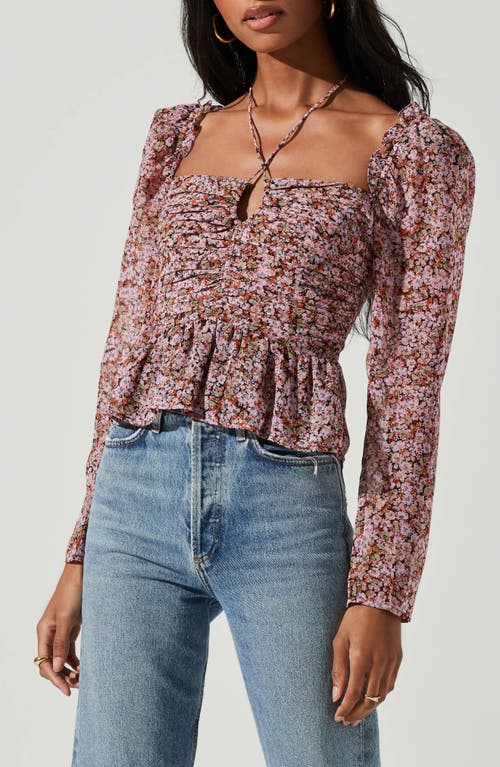 Astr The Label Toni Tie Neck Peplum Top In Pink