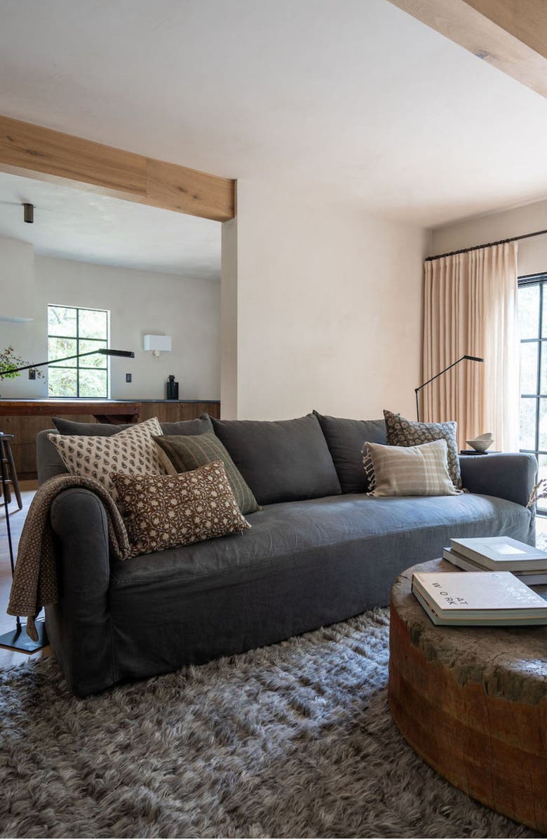 Linen & James Daphne Cream Floral Handblock Pillow Cover, Alternate, color, Cream