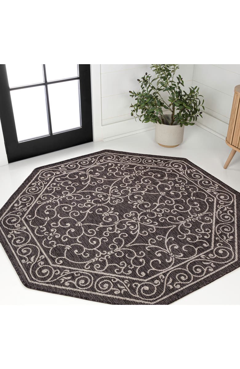 JONATHAN Y Charleston Vintage Filigree Textured Weave Octagon Indoor/Outdoor Area Rug, Alternate, color, Black/Gray