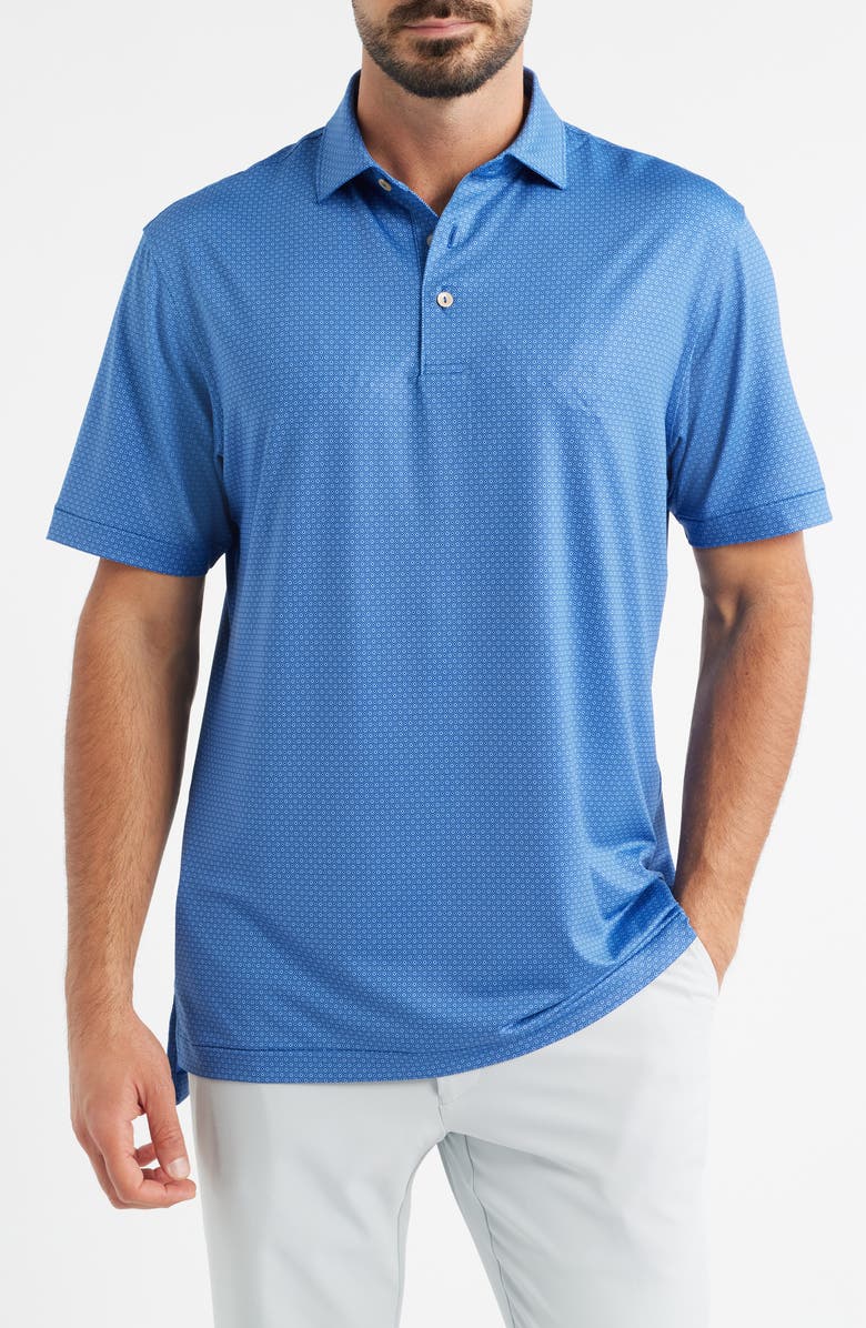 Peter Millar Axle Geometric Print Performance Jersey UPF50+ Polo, Main, color, Sport Navy