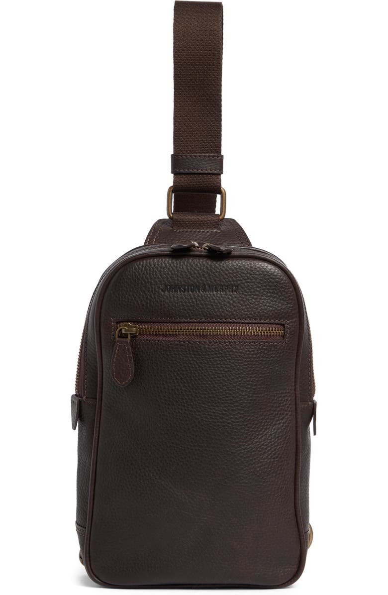 Johnston & Murphy Pebbled Leather Sling Bag, Main, color, Dark Brown