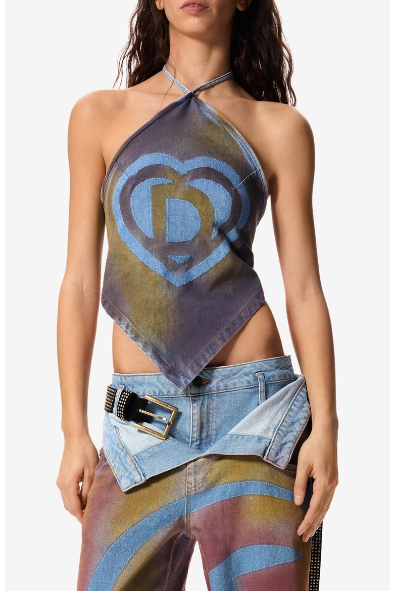 Halter Cotton Blend Denim Top, Main, color, NAVY/ MEDIUM BEIGE