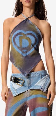 Desigual Halter Cotton Blend Denim Top