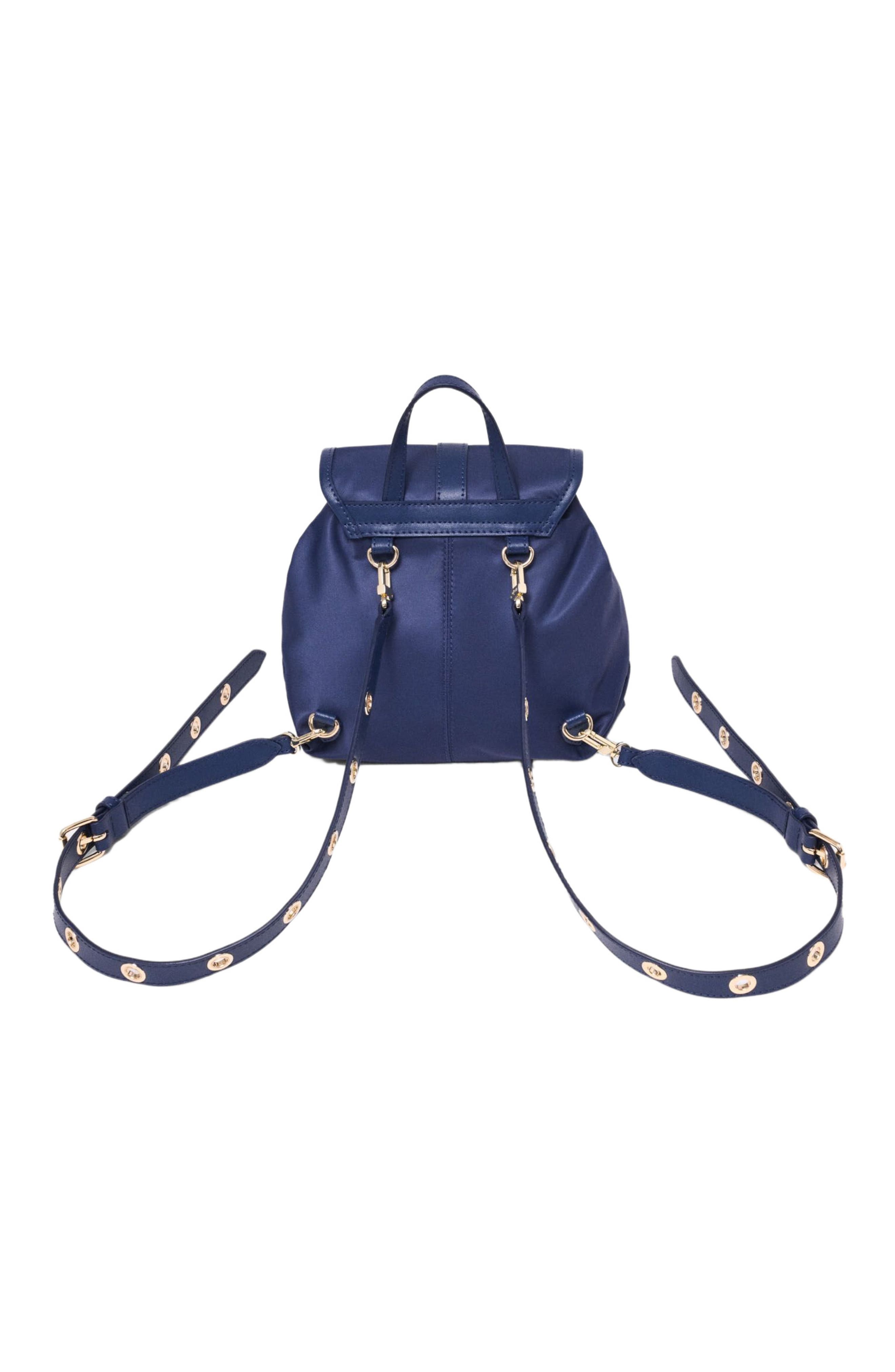 maje Mini leather and nylon backpack, Alternate, color, Marine Blue